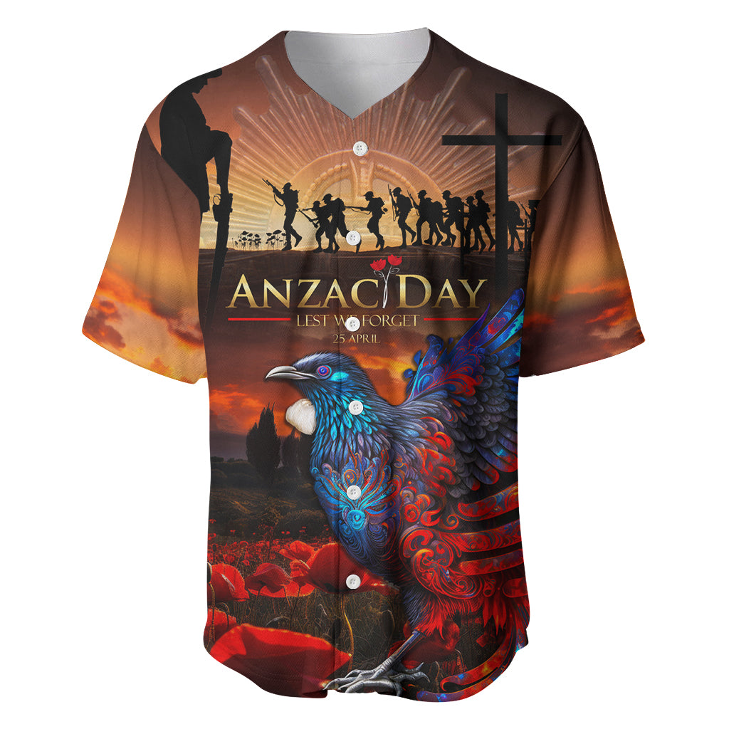 New Zealand Tui Bird Soldier ANZAC Baseball Jersey Lest We Forget LT03 Black - Polynesian Pride