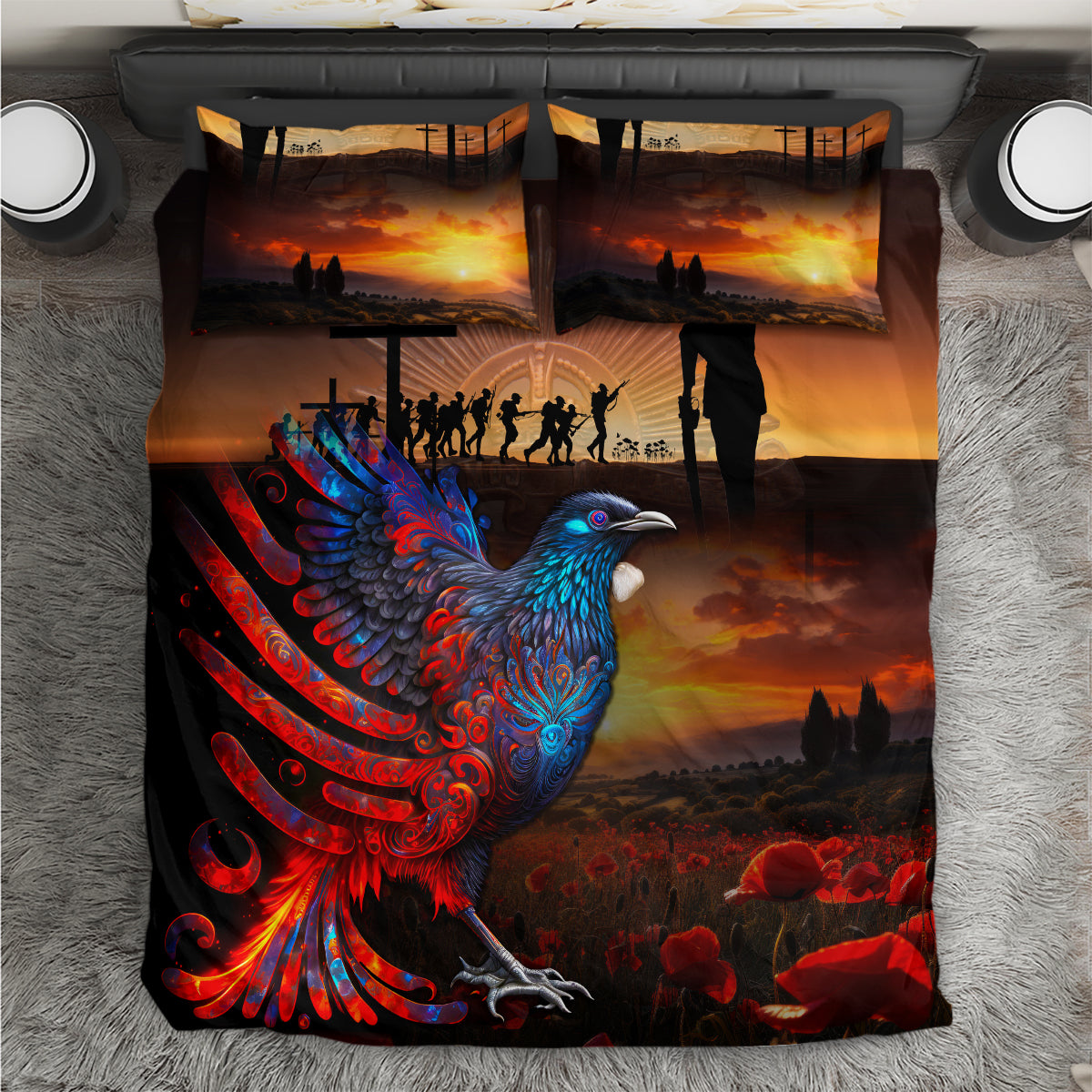New Zealand Tui Bird Soldier ANZAC Bedding Set Lest We Forget LT03 Black - Polynesian Pride