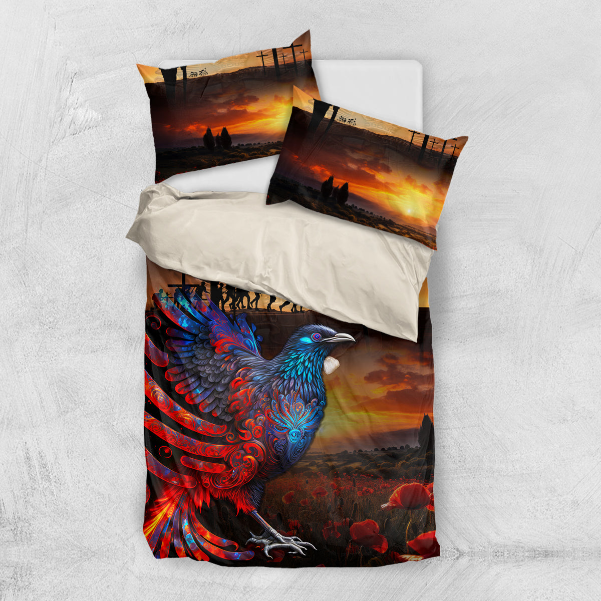 New Zealand Tui Bird Soldier ANZAC Bedding Set Lest We Forget LT03 US Twin 172cm x 218cm Black - Polynesian Pride
