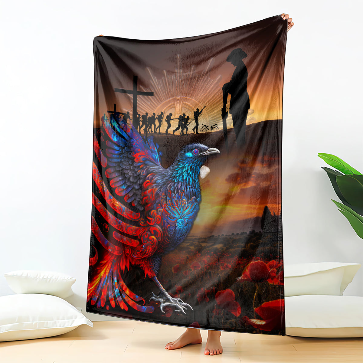 New Zealand Tui Bird Soldier ANZAC Blanket Lest We Forget LT03 - Polynesian Pride
