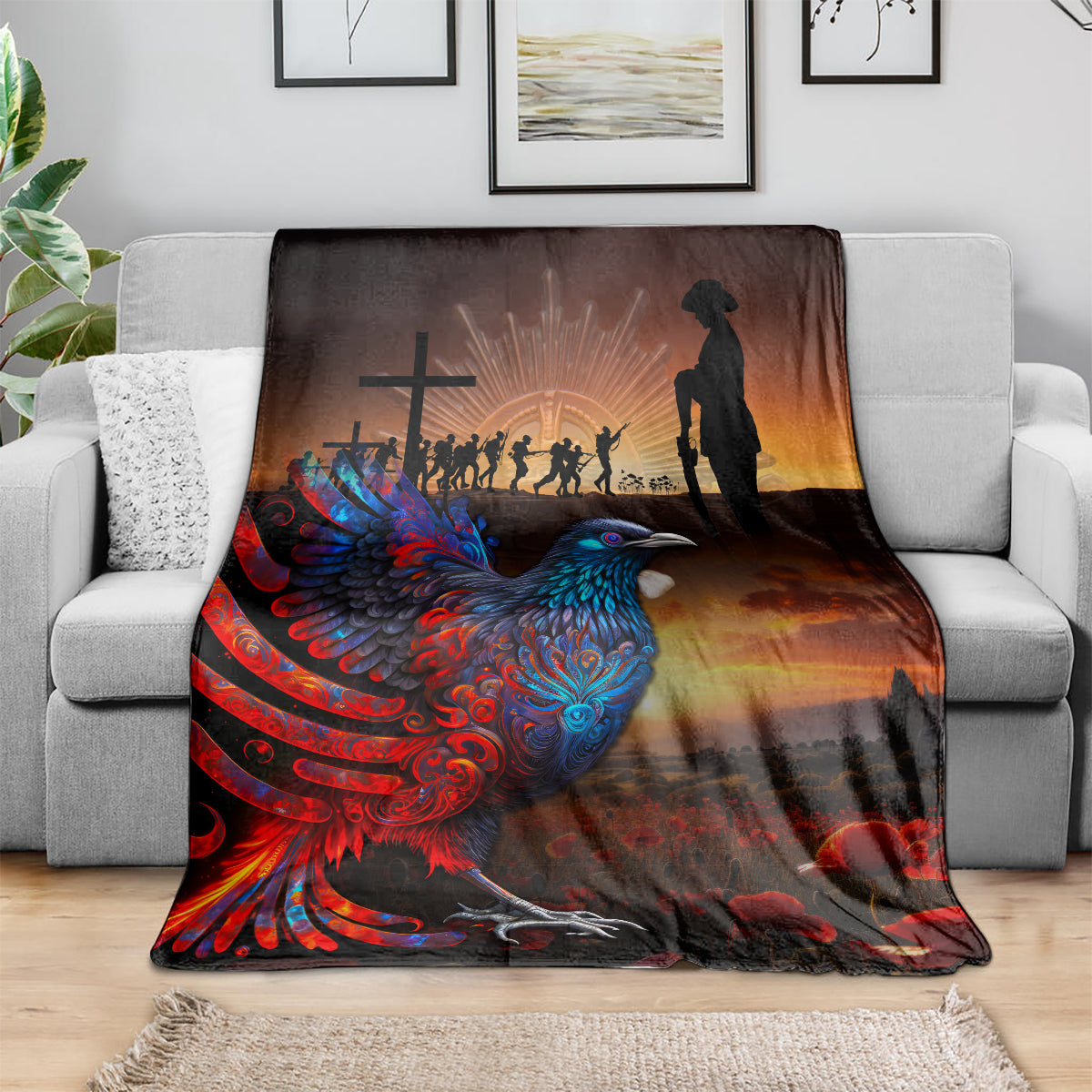 New Zealand Tui Bird Soldier ANZAC Blanket Lest We Forget LT03 - Polynesian Pride
