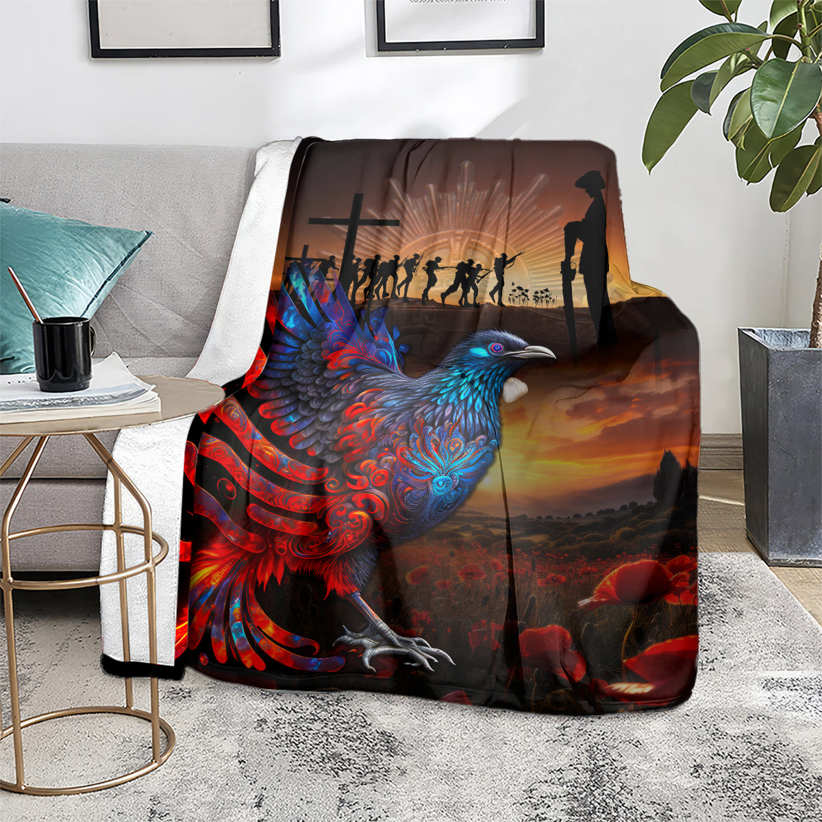 New Zealand Tui Bird Soldier ANZAC Blanket Lest We Forget LT03 - Polynesian Pride