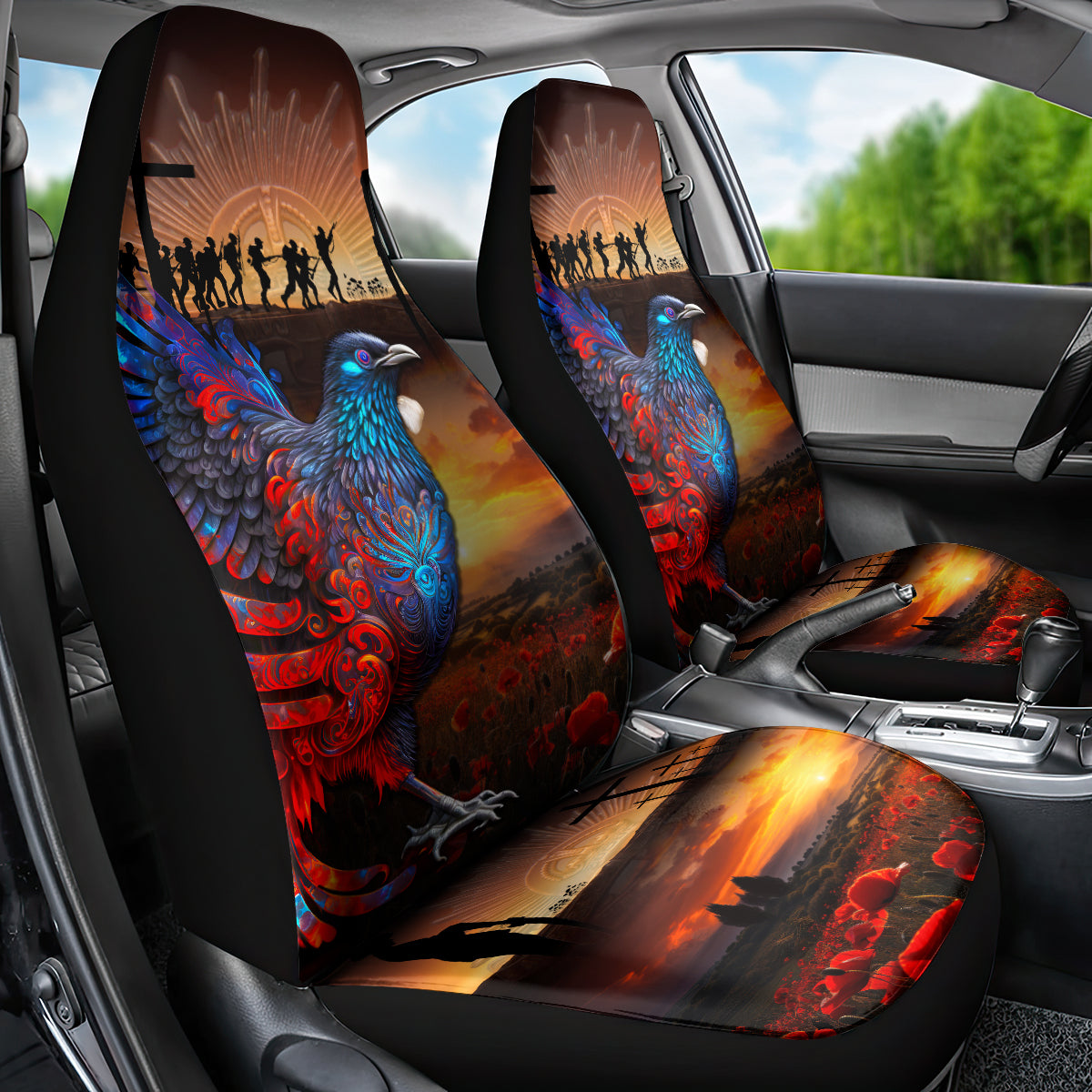 New Zealand Tui Bird Soldier ANZAC Car Seat Cover Lest We Forget LT03 - Polynesian Pride