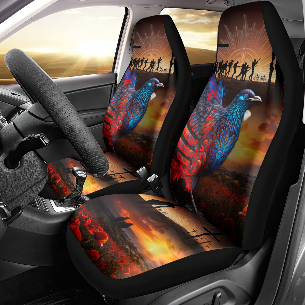 New Zealand Tui Bird Soldier ANZAC Car Seat Cover Lest We Forget LT03 - Polynesian Pride