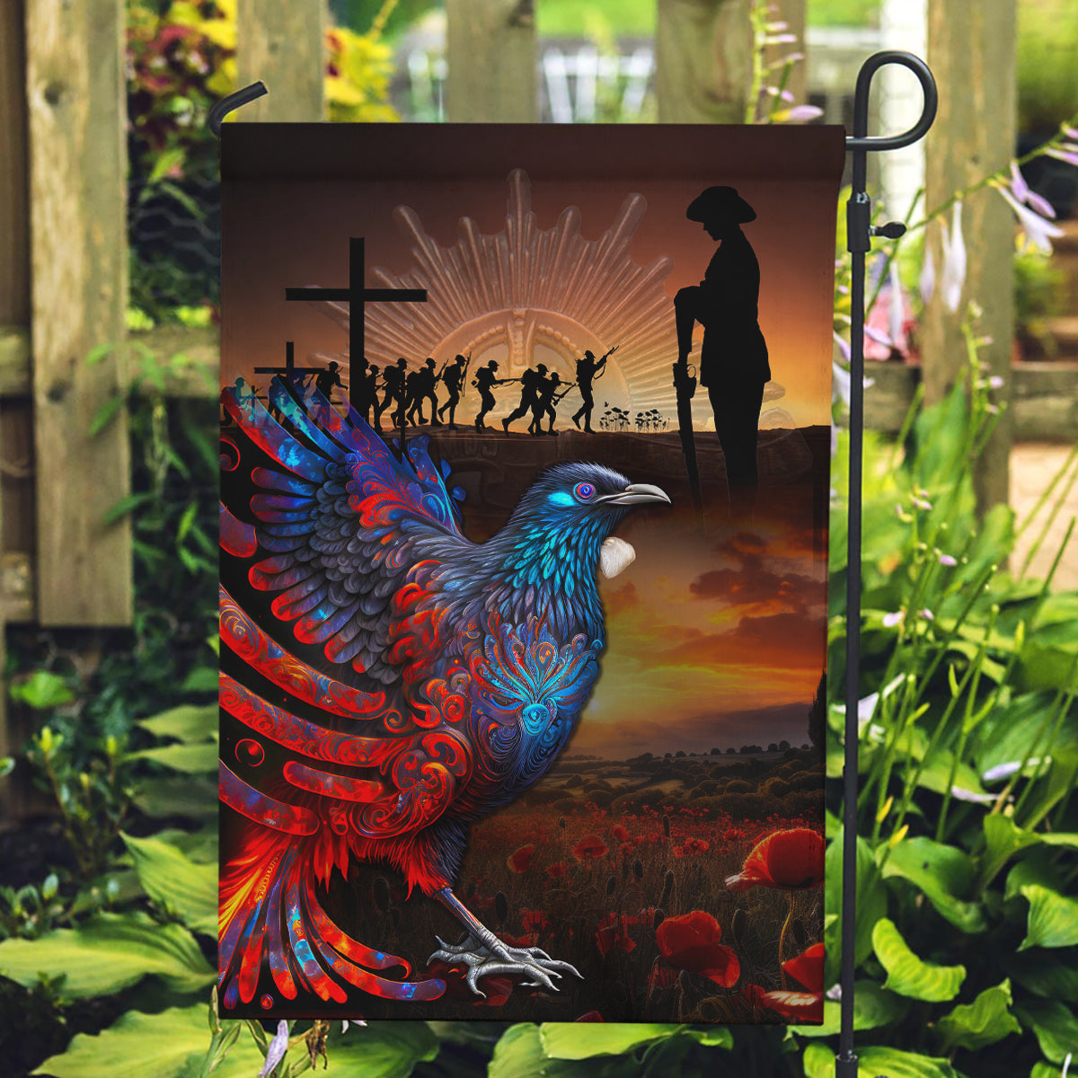 New Zealand Tui Bird Soldier ANZAC Garden Flag Lest We Forget LT03