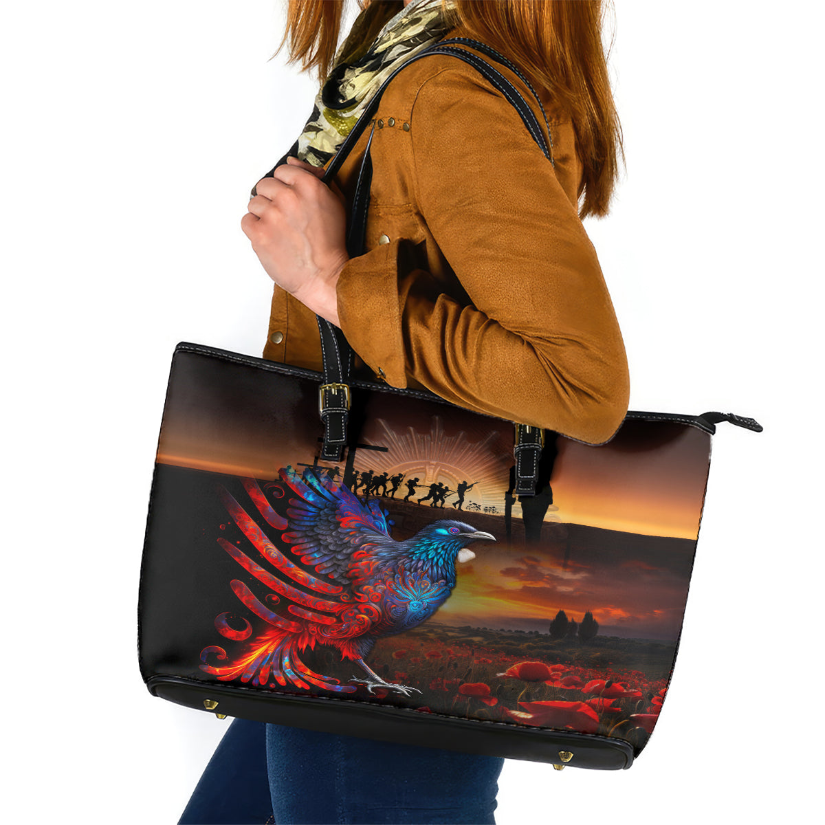 New Zealand Tui Bird Soldier ANZAC Leather Tote Bag Lest We Forget LT03