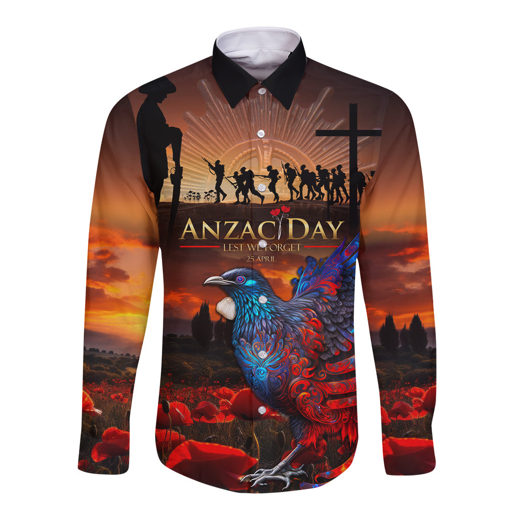 New Zealand Tui Bird Soldier ANZAC Long Sleeve Button Shirt Lest We Forget LT03