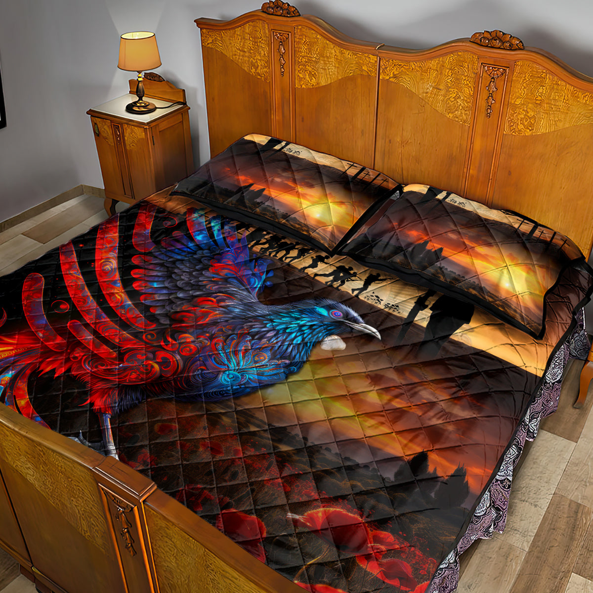 New Zealand Tui Bird Soldier ANZAC Quilt Bed Set Lest We Forget LT03 - Polynesian Pride