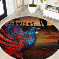 New Zealand Tui Bird Soldier ANZAC Round Carpet Lest We Forget LT03 Black - Polynesian Pride