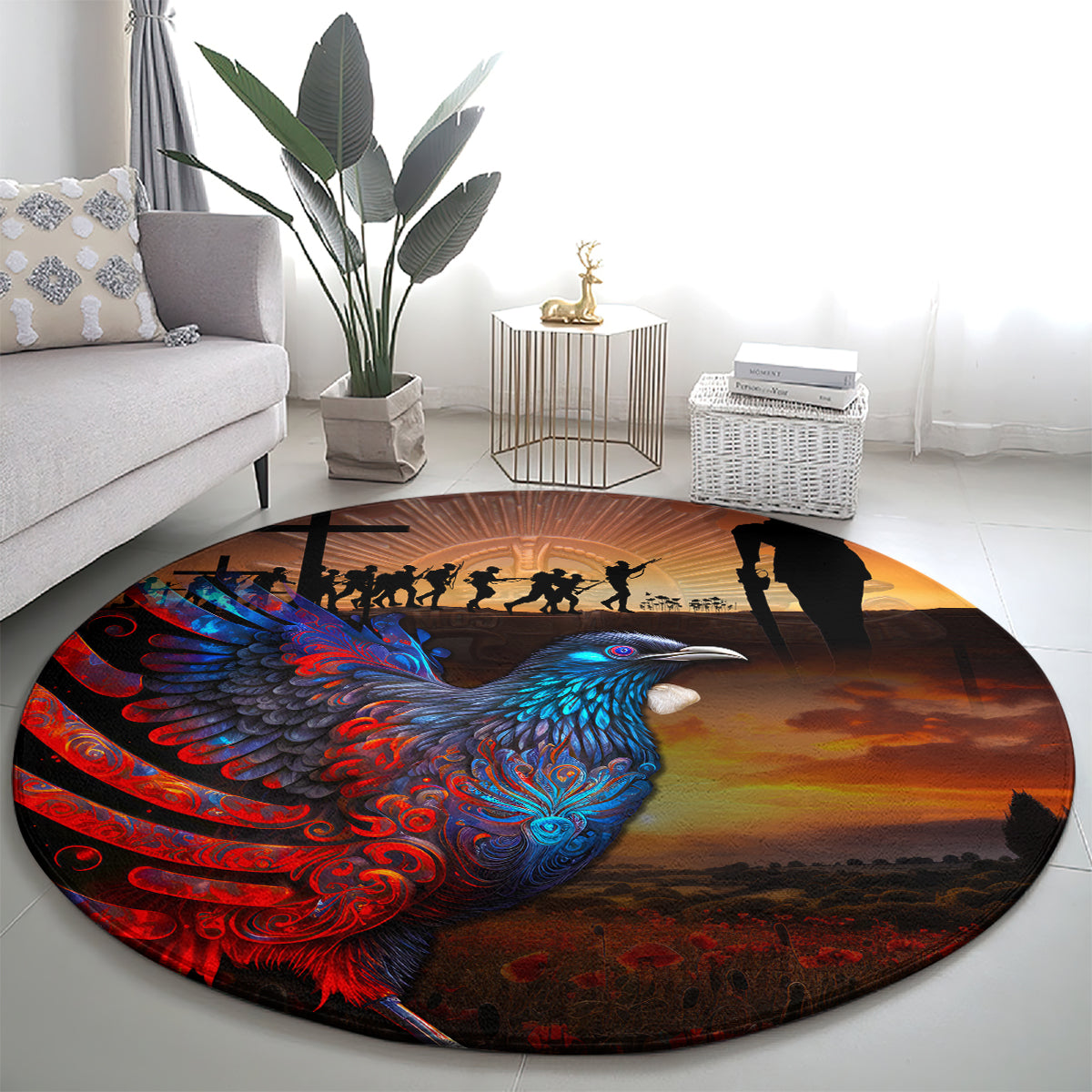New Zealand Tui Bird Soldier ANZAC Round Carpet Lest We Forget LT03 - Polynesian Pride