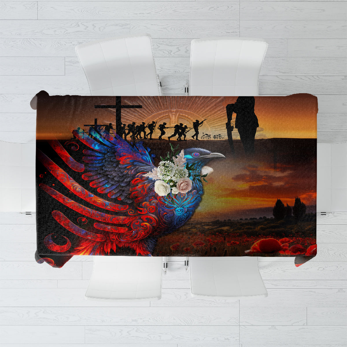 New Zealand Tui Bird Soldier ANZAC Tablecloth Lest We Forget LT03 Black - Polynesian Pride