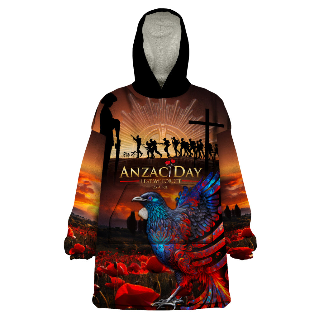 New Zealand Tui Bird Soldier ANZAC Wearable Blanket Hoodie Lest We Forget LT03