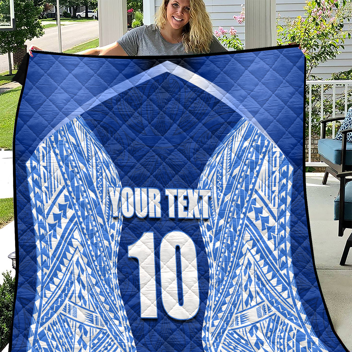Custom Manu Samoa Rugby Quilt Polynesian Tattoo LT03 Blue - Polynesian Pride