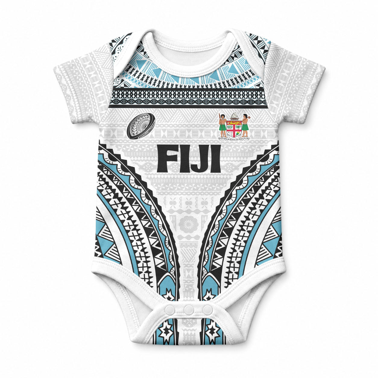 Custom Flying Fijians Rugby Baby Onesie Tapa Tribal Cloth LT03 White - Polynesian Pride