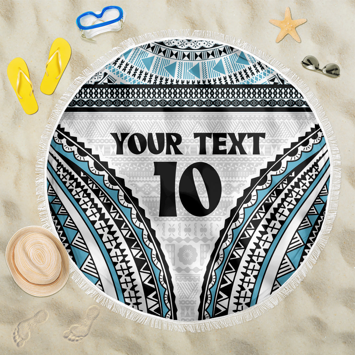 Custom Flying Fijians Rugby Beach Blanket Tapa Tribal Cloth LT03 One Size 150cm White - Polynesian Pride