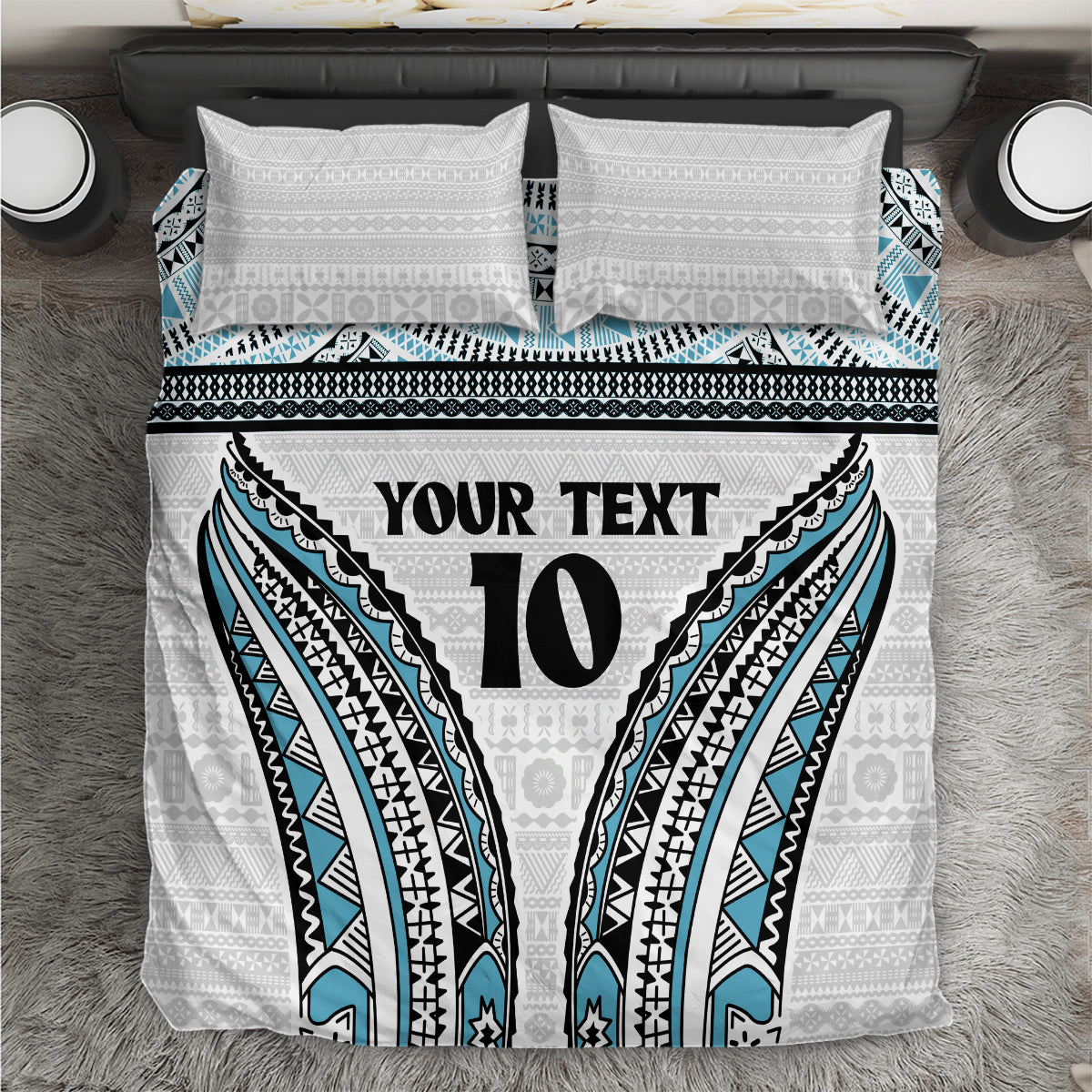 Custom Flying Fijians Rugby Bedding Set Tapa Tribal Cloth LT03 White - Polynesian Pride