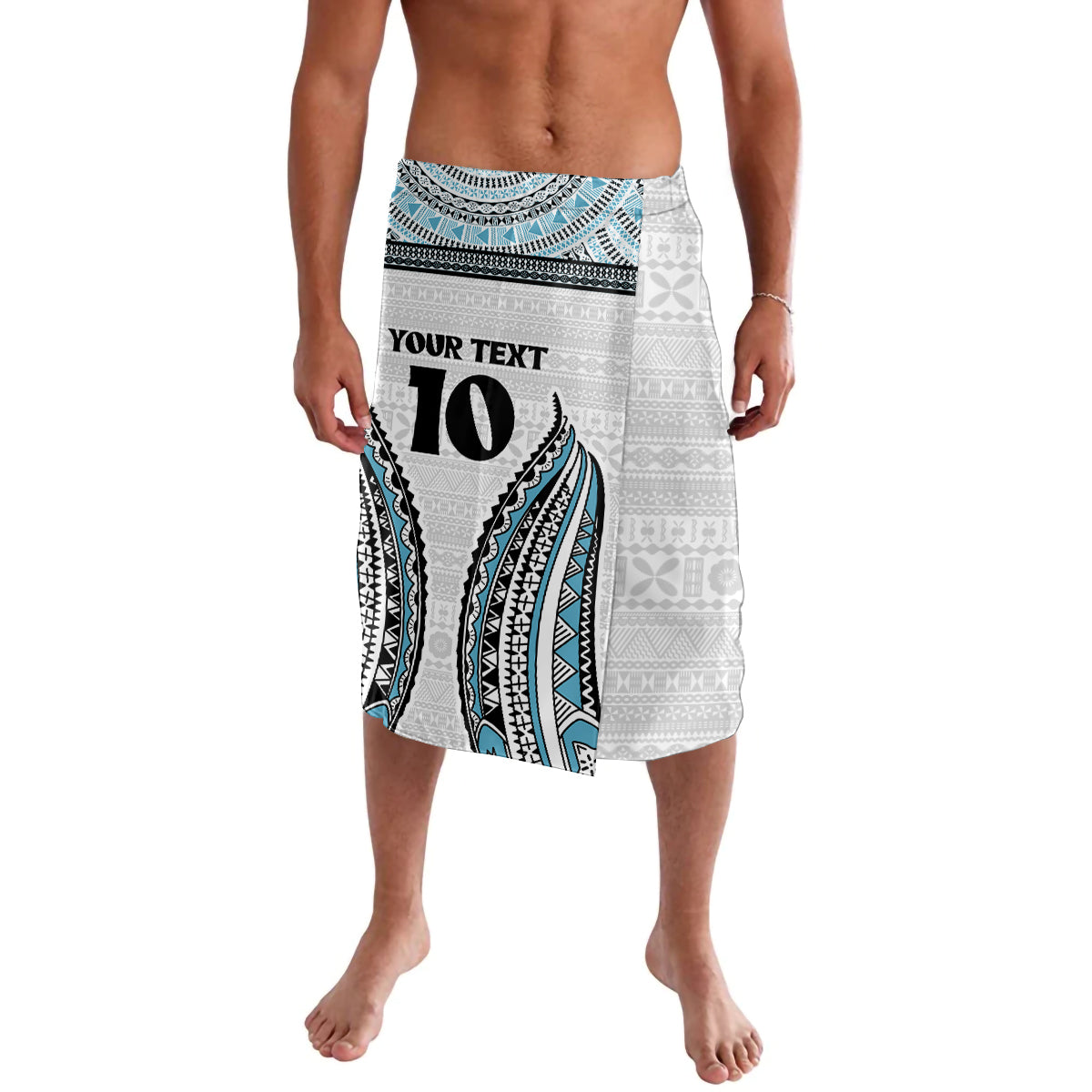 Custom Flying Fijians Rugby Lavalava Tapa Tribal Cloth LT03 White - Polynesian Pride