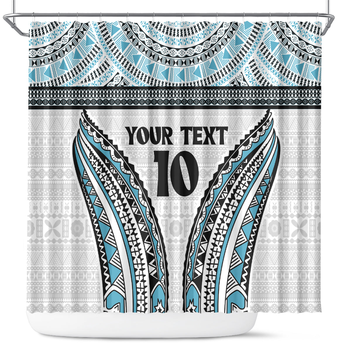 Custom Flying Fijians Rugby Shower Curtain Tapa Tribal Cloth LT03 White - Polynesian Pride