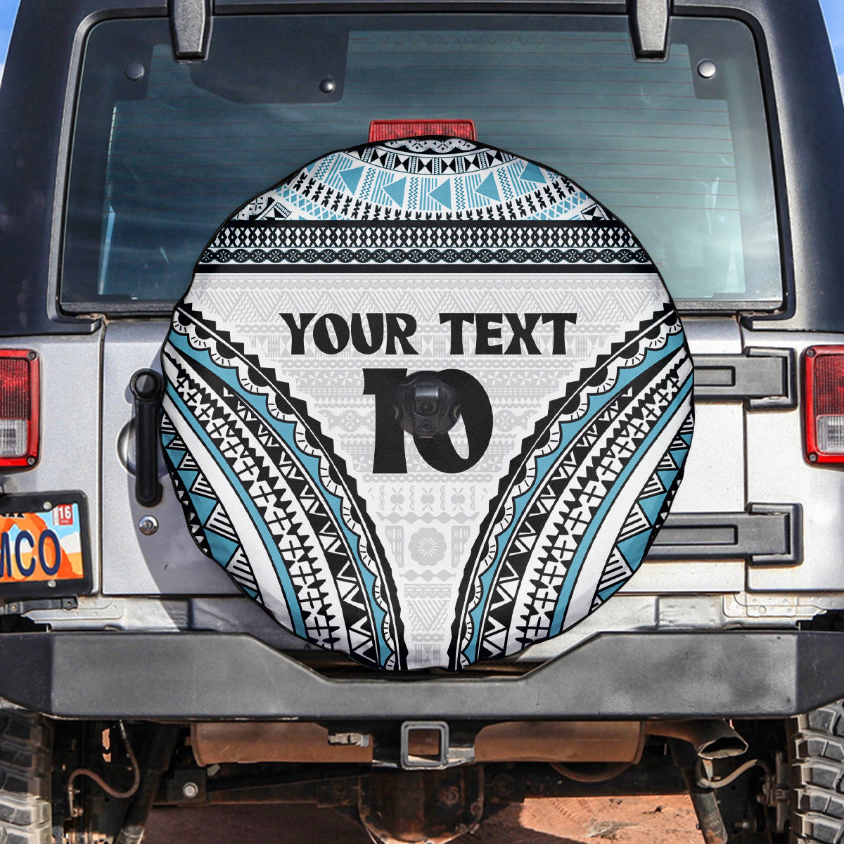Custom Flying Fijians Rugby Spare Tire Cover Tapa Tribal Cloth LT03 White - Polynesian Pride