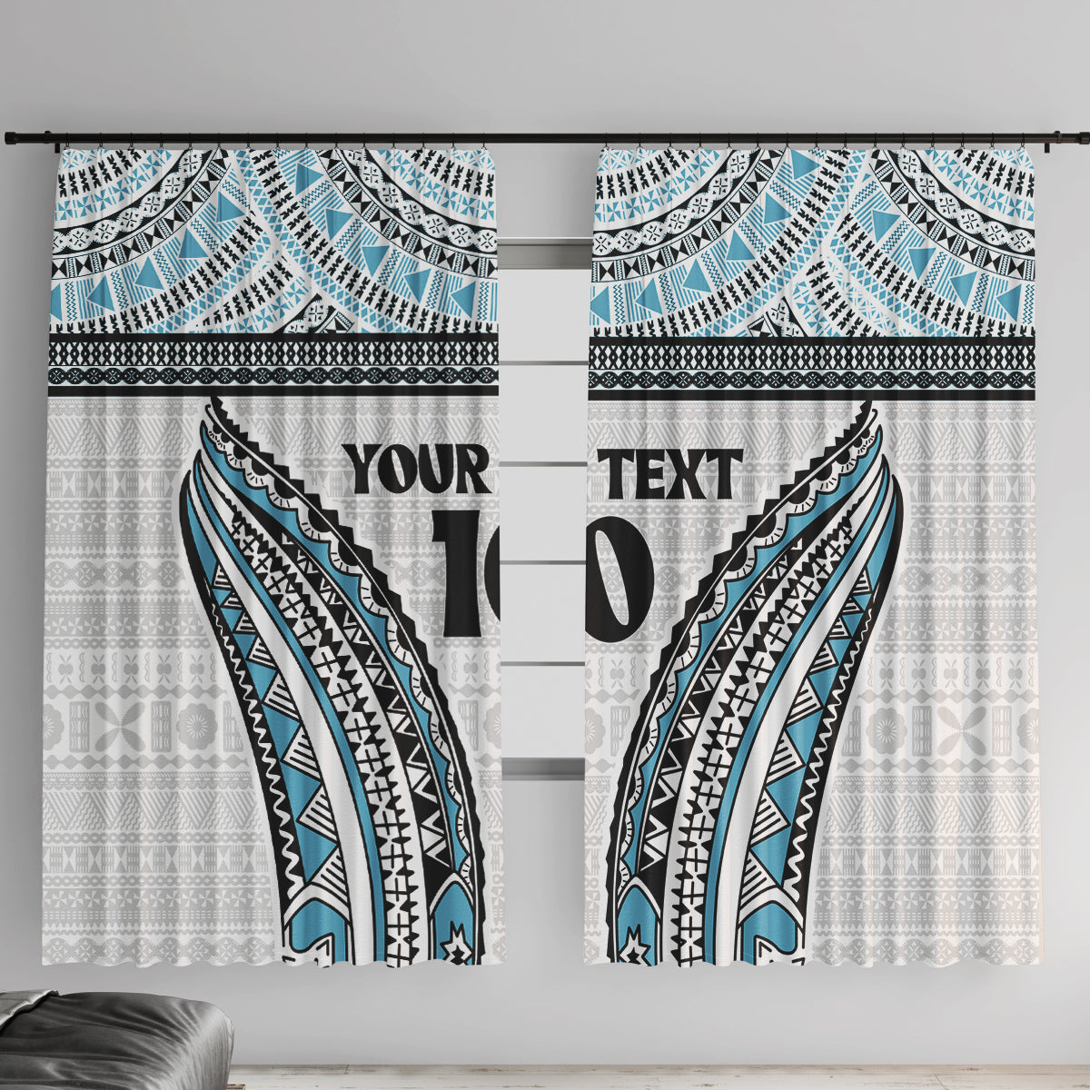 Custom Flying Fijians Rugby Window Curtain Tapa Tribal Cloth LT03 With Hooks White - Polynesian Pride