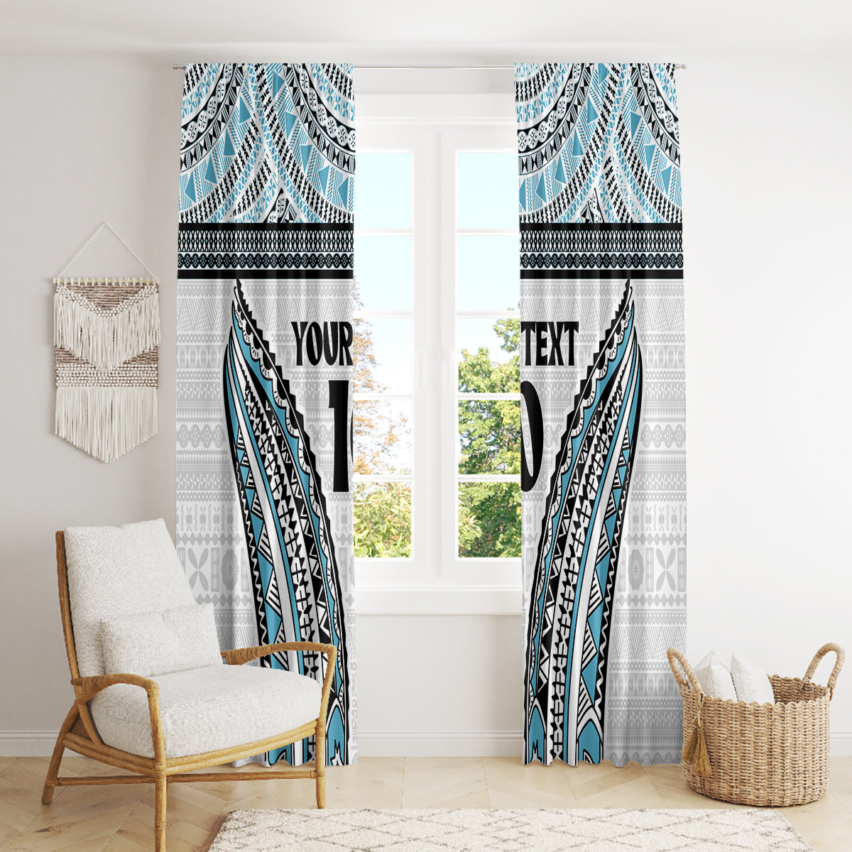 Custom Flying Fijians Rugby Window Curtain Tapa Tribal Cloth LT03 - Polynesian Pride