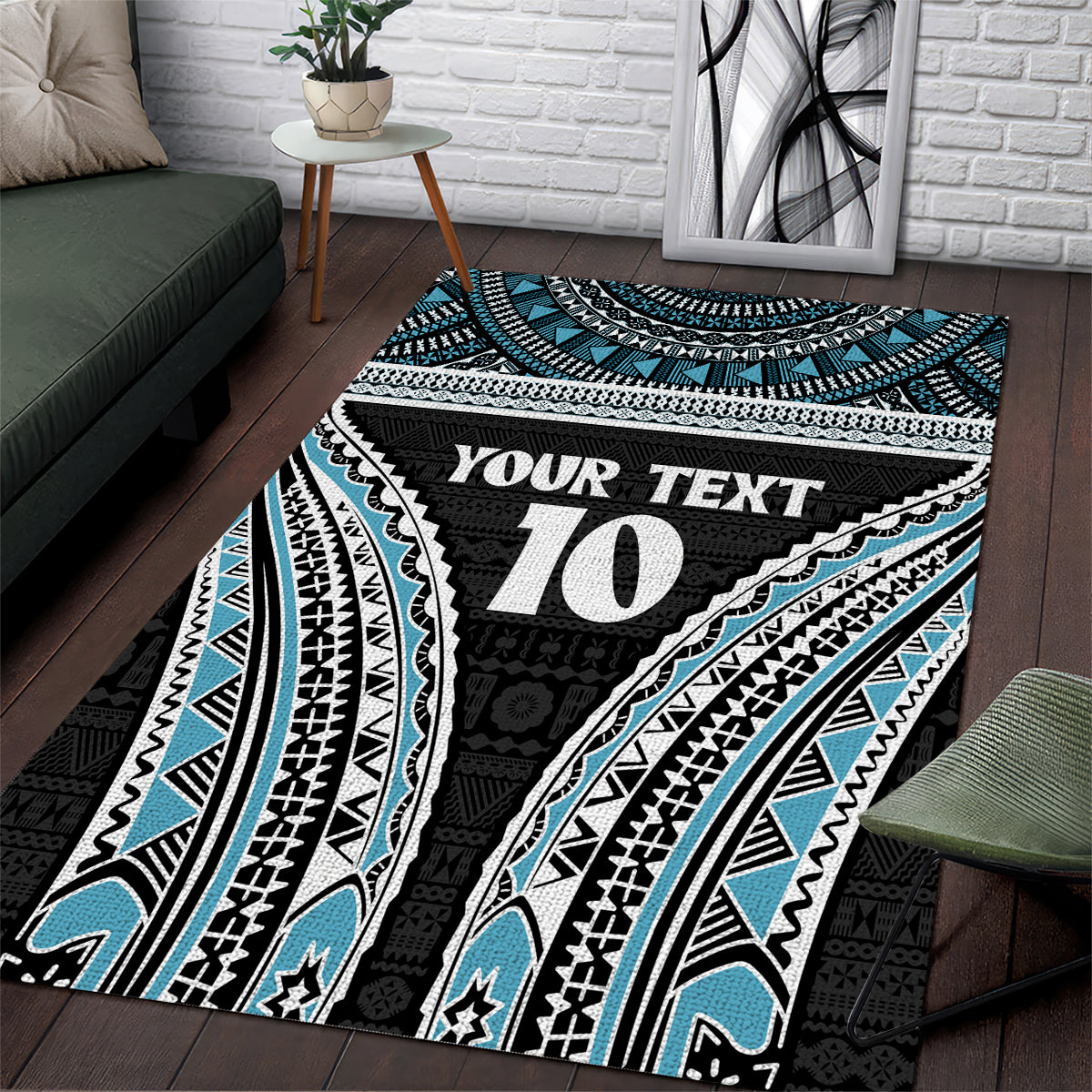 Custom Flying Fijians Rugby Area Rug Tapa Tribal Cloth Black Color LT03 Black - Polynesian Pride