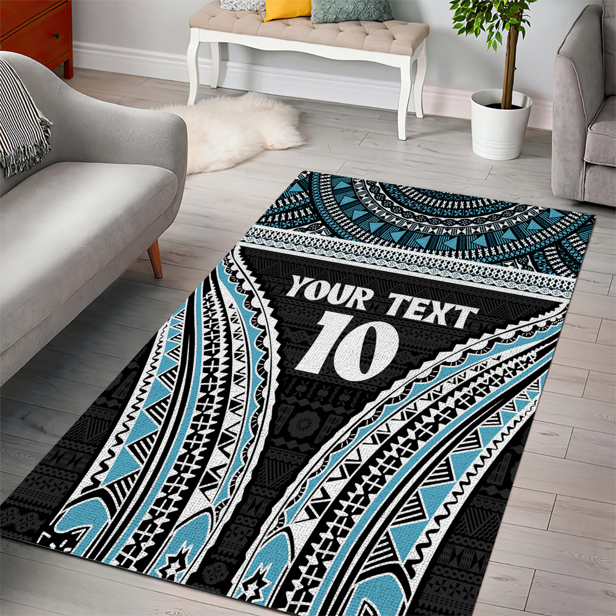 Custom Flying Fijians Rugby Area Rug Tapa Tribal Cloth Black Color LT03 - Polynesian Pride