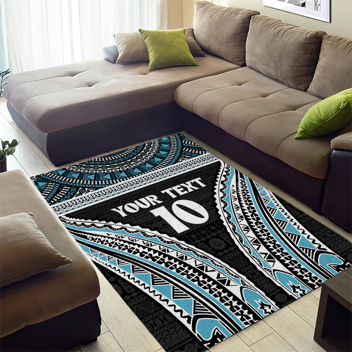 Custom Flying Fijians Rugby Area Rug Tapa Tribal Cloth Black Color LT03 - Polynesian Pride