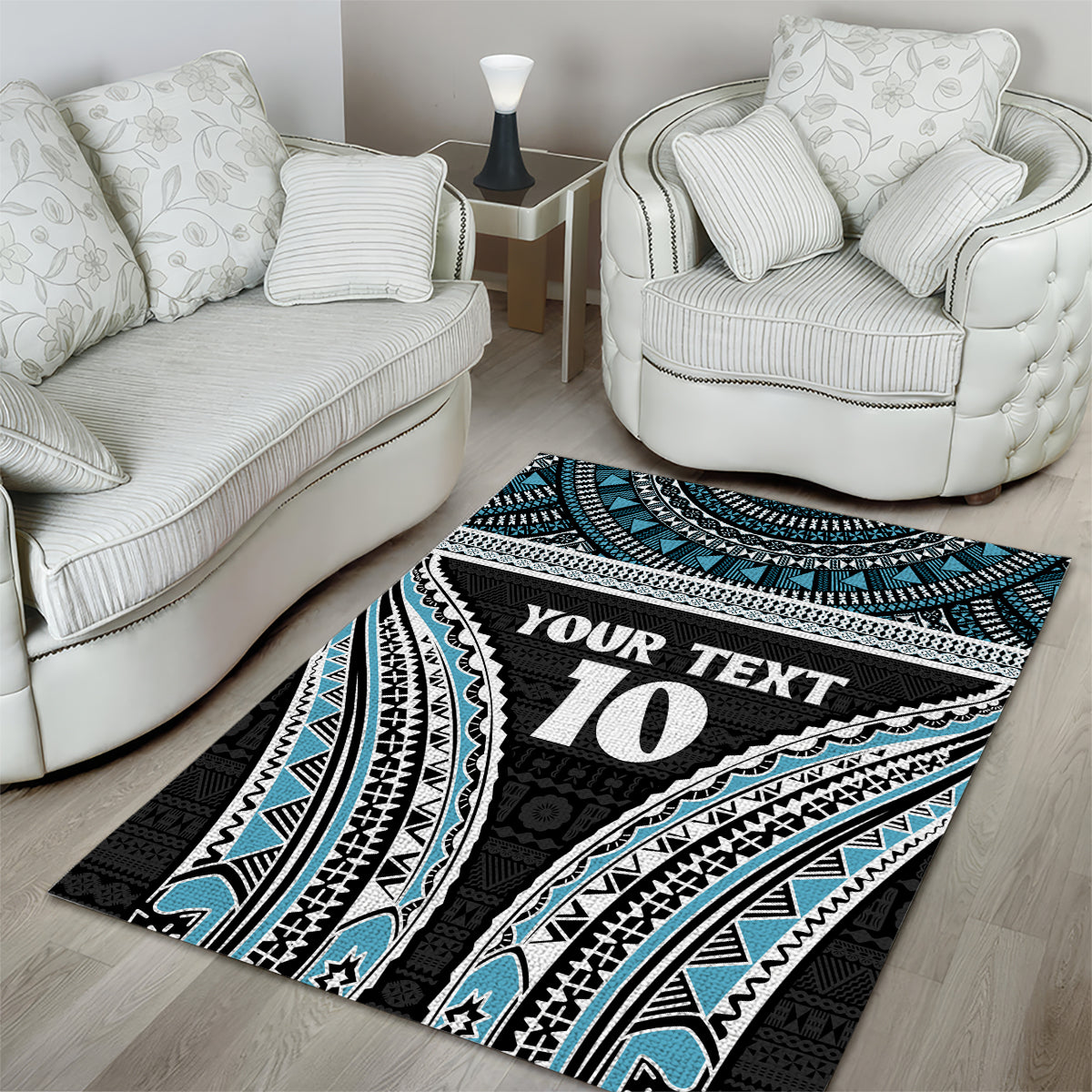 Custom Flying Fijians Rugby Area Rug Tapa Tribal Cloth Black Color LT03 - Polynesian Pride