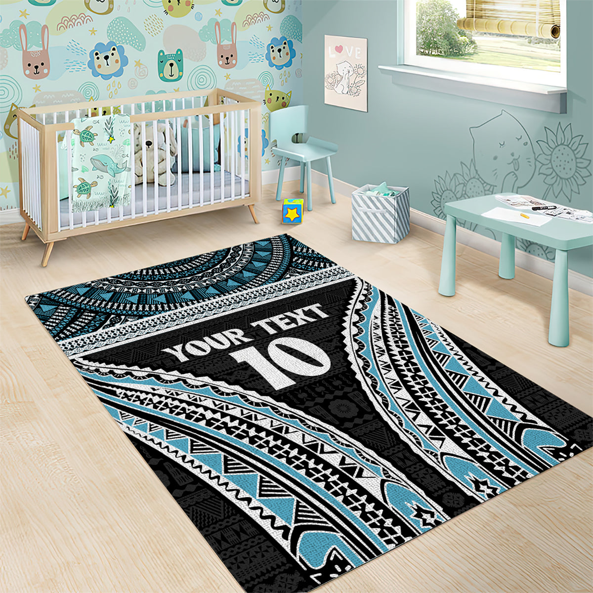 Custom Flying Fijians Rugby Area Rug Tapa Tribal Cloth Black Color LT03 - Polynesian Pride