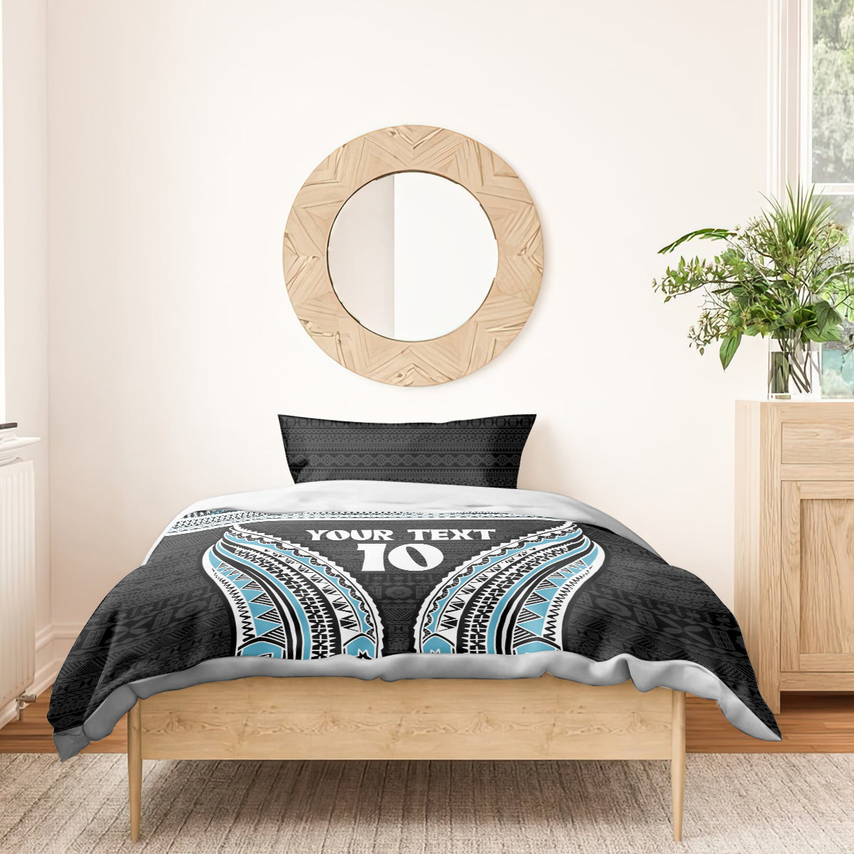 Custom Flying Fijians Rugby Bedding Set Tapa Tribal Cloth Black Color LT03 - Polynesian Pride