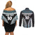 Custom Flying Fijians Rugby Couples Matching Off Shoulder Short Dress and Long Sleeve Button Shirt Tapa Tribal Cloth Black Color LT03 - Polynesian Pride