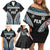 Custom Flying Fijians Rugby Family Matching Off Shoulder Short Dress and Hawaiian Shirt Tapa Tribal Cloth Black Color LT03 - Polynesian Pride