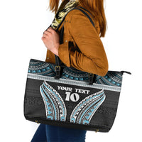 Custom Flying Fijians Rugby Leather Tote Bag Tapa Tribal Cloth Black Color LT03 Black - Polynesian Pride