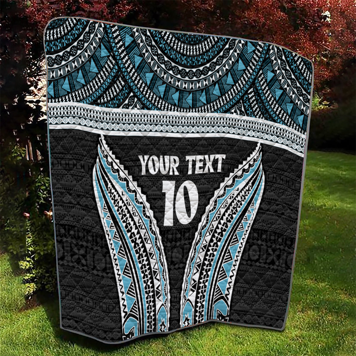 Custom Flying Fijians Rugby Quilt Tapa Tribal Cloth Black Color LT03 - Polynesian Pride