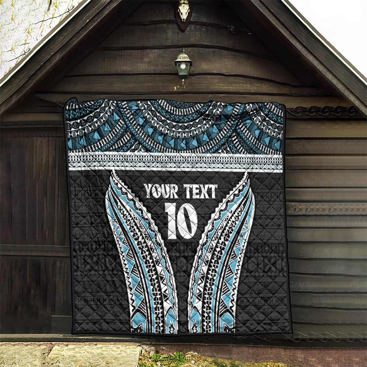 Custom Flying Fijians Rugby Quilt Tapa Tribal Cloth Black Color LT03 - Polynesian Pride