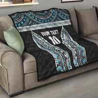 Custom Flying Fijians Rugby Quilt Tapa Tribal Cloth Black Color LT03 - Polynesian Pride