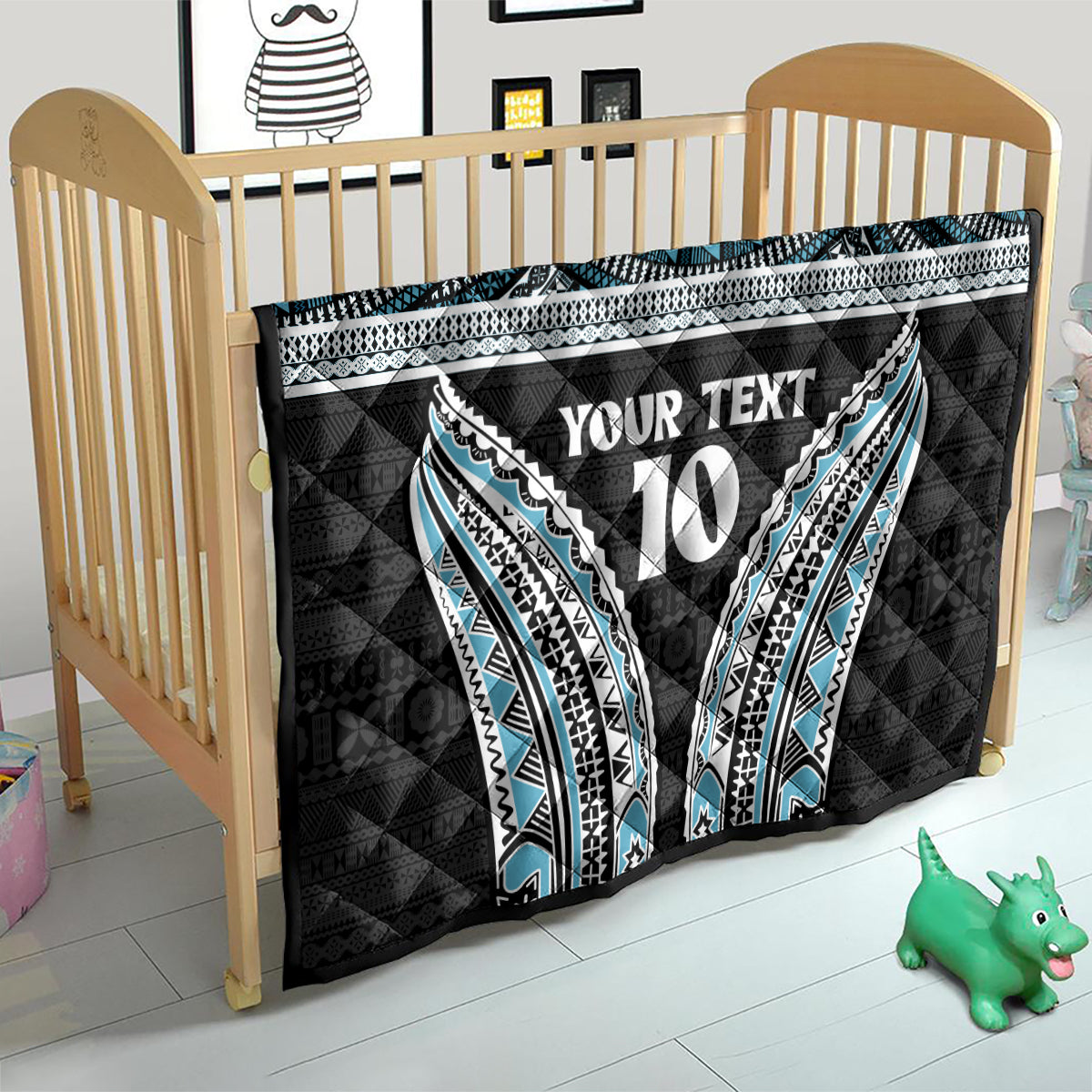Custom Flying Fijians Rugby Quilt Tapa Tribal Cloth Black Color LT03 - Polynesian Pride