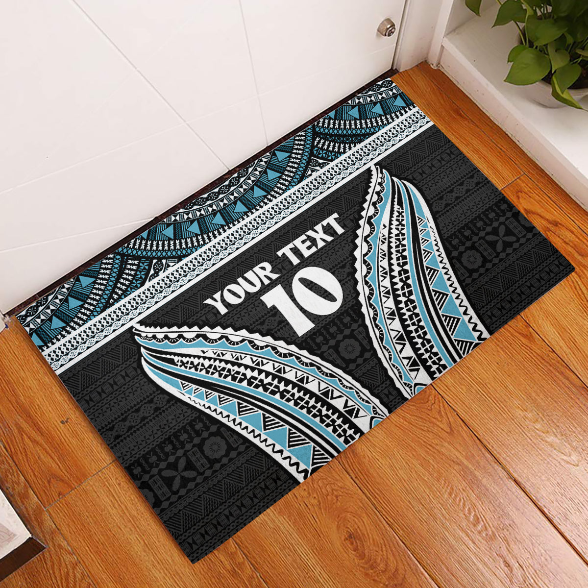 Custom Flying Fijians Rugby Rubber Doormat Tapa Tribal Cloth Black Color LT03 Black - Polynesian Pride
