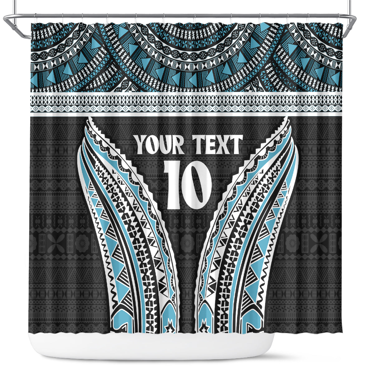 Custom Flying Fijians Rugby Shower Curtain Tapa Tribal Cloth Black Color