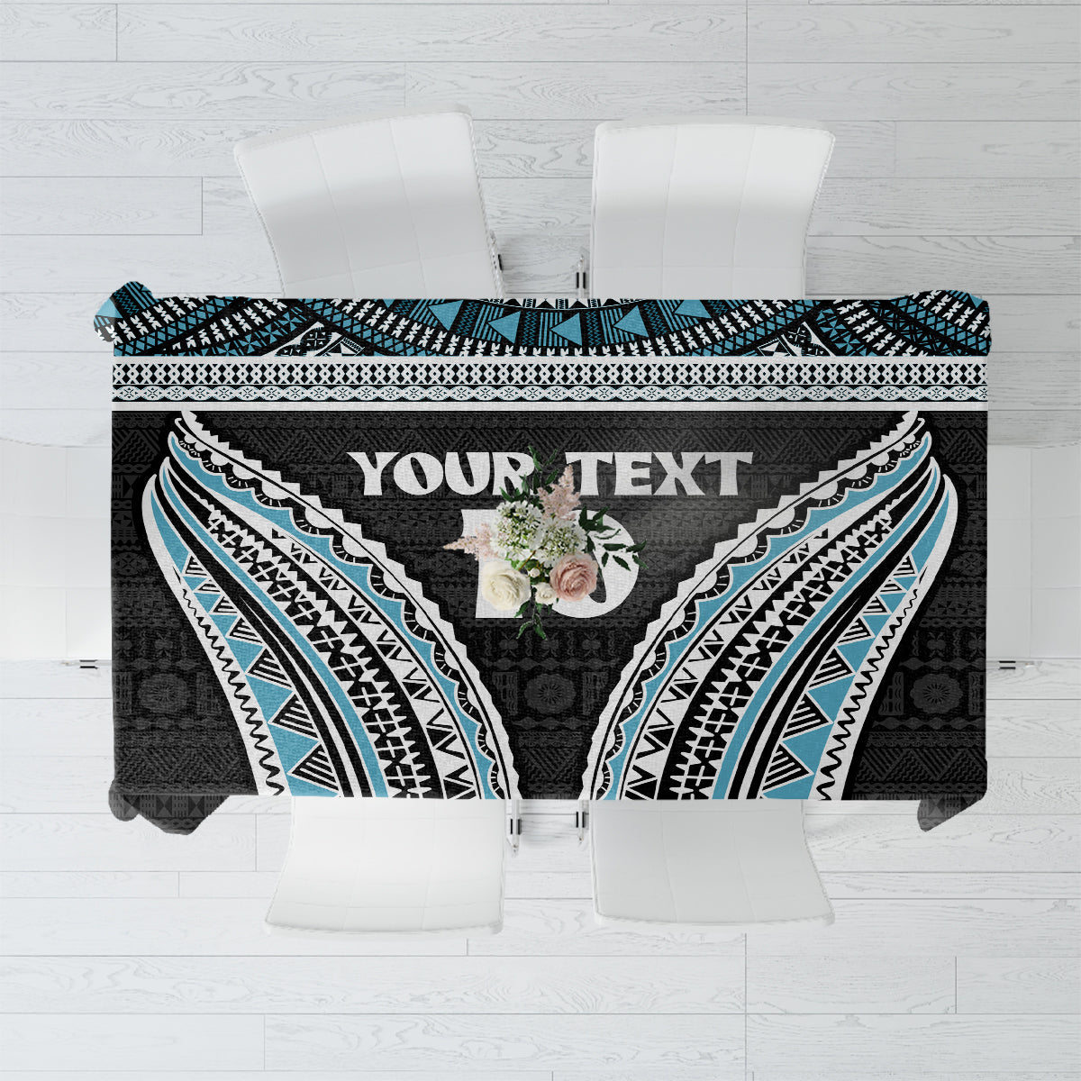 Custom Flying Fijians Rugby Tablecloth Tapa Tribal Cloth Black Color