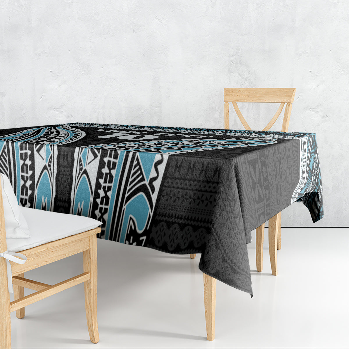 Custom Flying Fijians Rugby Tablecloth Tapa Tribal Cloth Black Color LT03 - Polynesian Pride