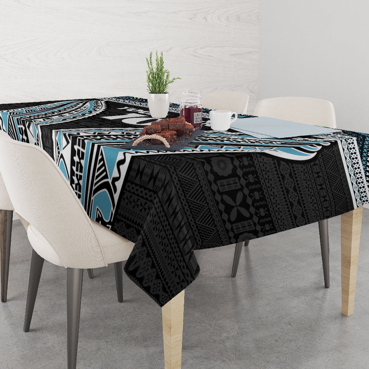 Custom Flying Fijians Rugby Tablecloth Tapa Tribal Cloth Black Color LT03 - Polynesian Pride