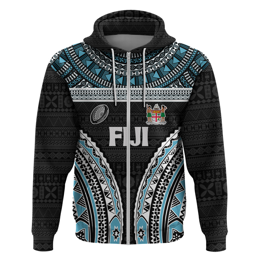 Custom Flying Fijians Rugby Zip Hoodie Tapa Tribal Cloth Black Color LT03 Zip Hoodie Black - Polynesian Pride