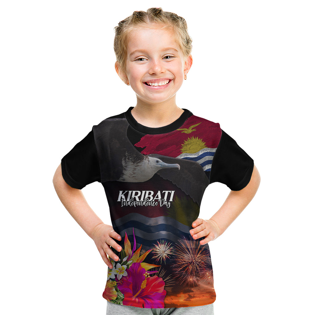 Kiribati Independence Day Kid T Shirt Frigatebird and Plumeria Hibiscus Flower