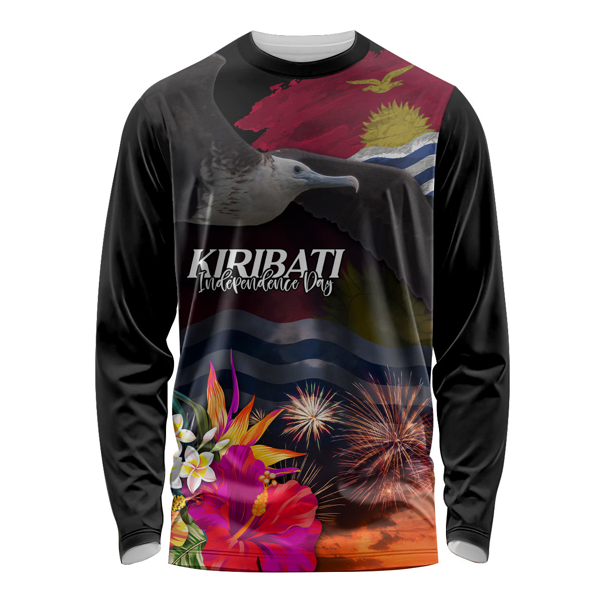 Kiribati Independence Day Long Sleeve Shirt Frigatebird and Plumeria Hibiscus Flower