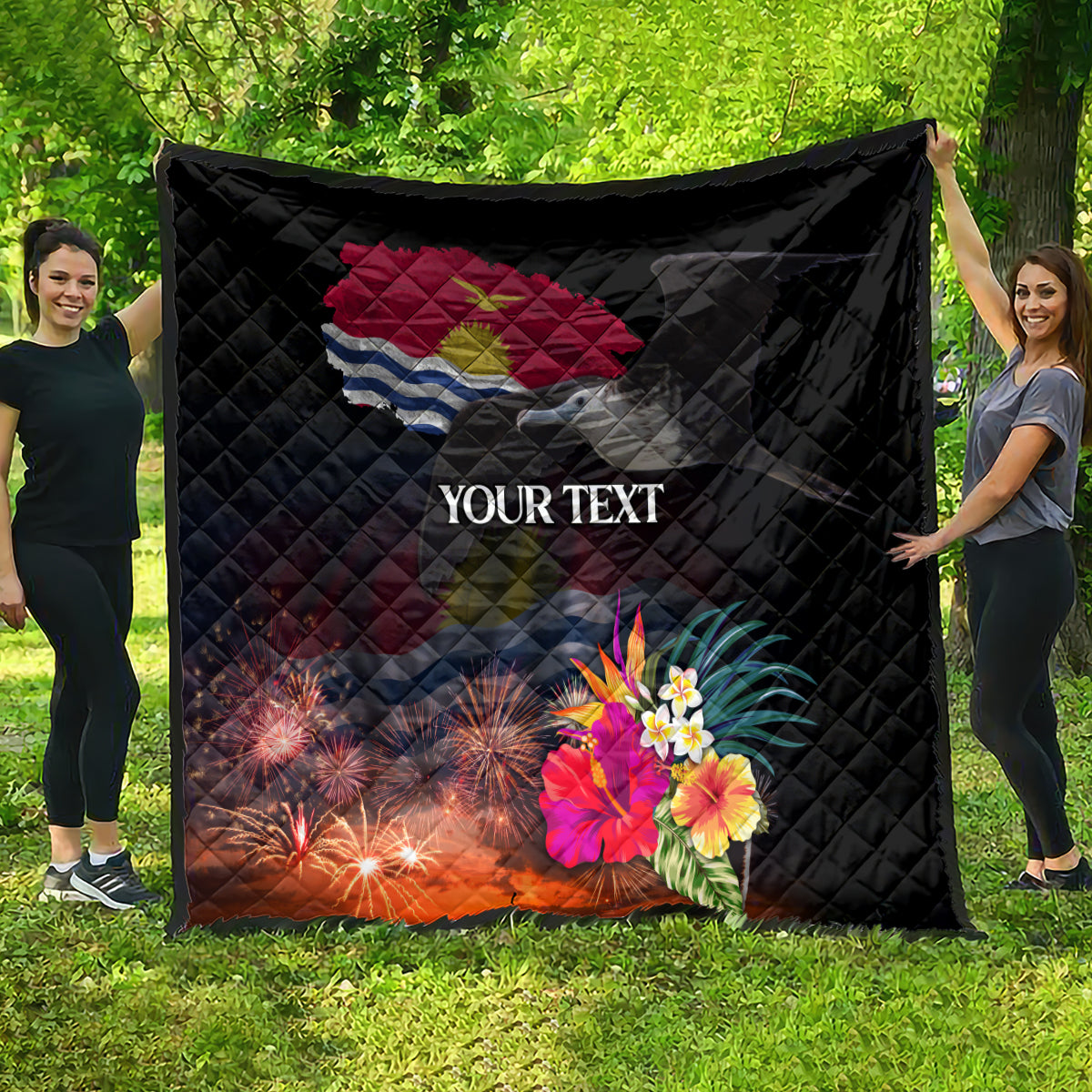 Personalised Kiribati Independence Day Quilt Frigatebird and Plumeria Hibiscus Flower LT03 - Polynesian Pride