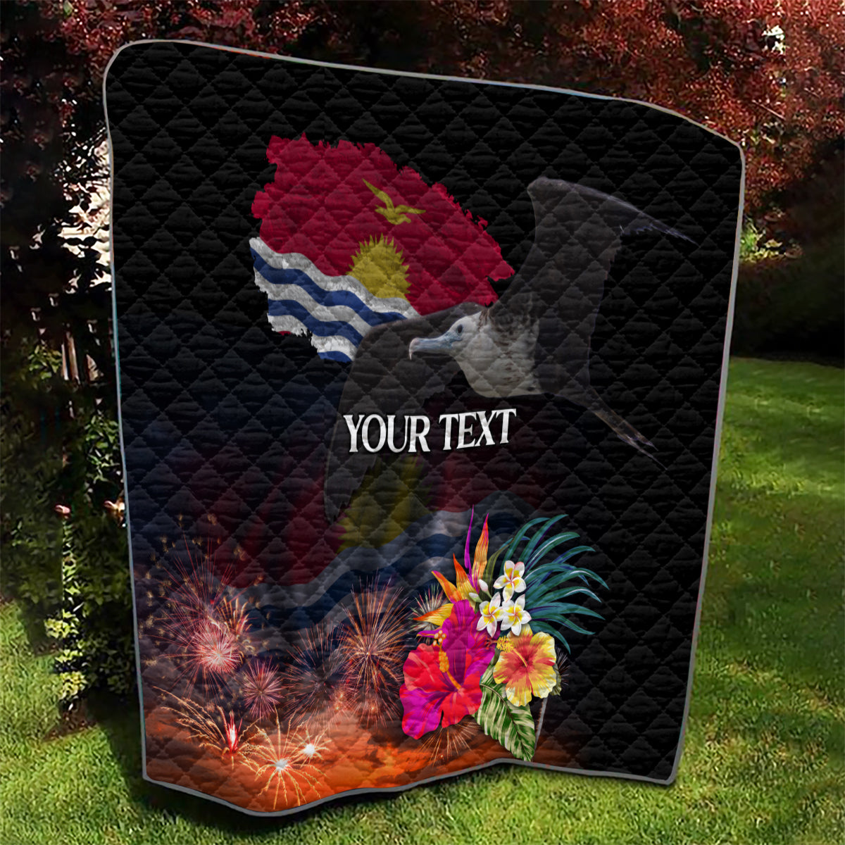 Personalised Kiribati Independence Day Quilt Frigatebird and Plumeria Hibiscus Flower LT03 - Polynesian Pride