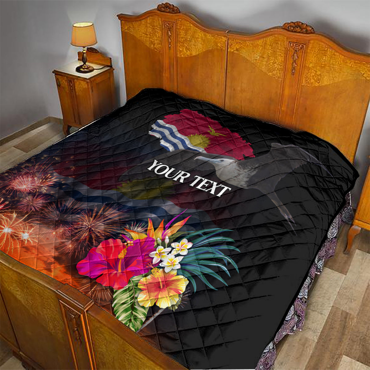 Personalised Kiribati Independence Day Quilt Frigatebird and Plumeria Hibiscus Flower LT03 - Polynesian Pride
