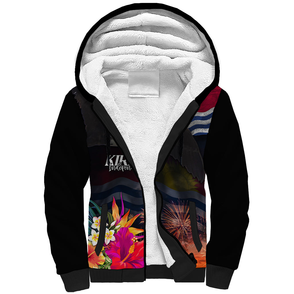 Kiribati Independence Day Sherpa Hoodie Frigatebird and Plumeria Hibiscus Flower